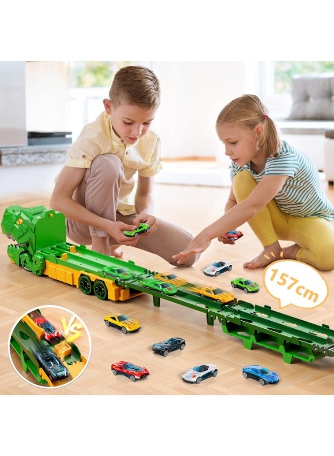 Toddler Toys Car Track Set for 3 4 5 6 Years Old Boys, Dinosaur Transporter Car Race Track with 12 Die-Cast Car Toys, Truck Toys Set Gifts for Age 3-12 Years Old Kids Boys Girls - Image 1